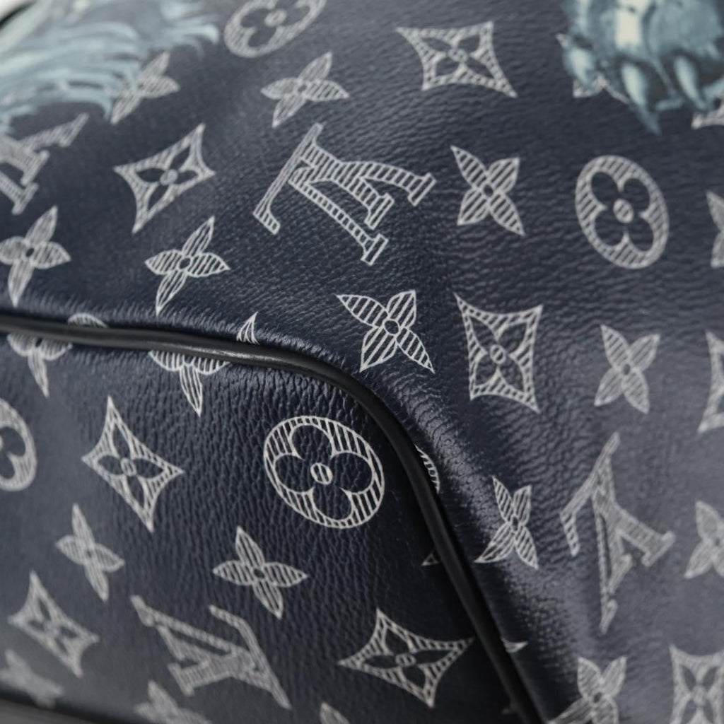 Louis Vuitton Keepall Bandouliere Bag Limited Edition Chapman Savane Monogram Canvas Navy Canvas Travel Bag