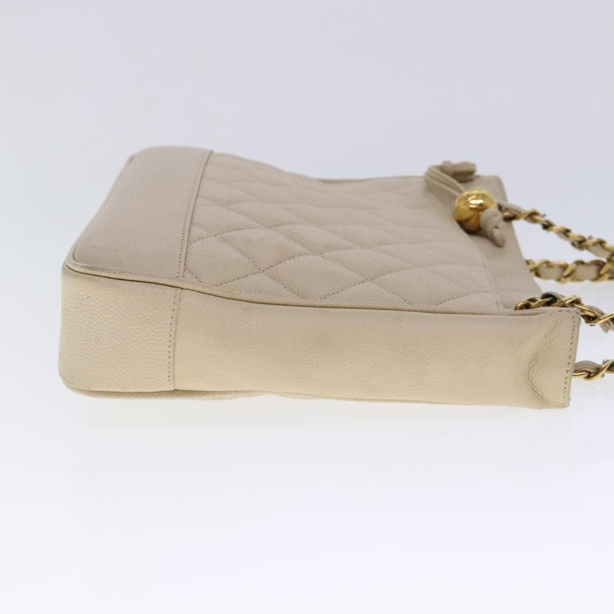 Chanel Vintage Slit Pocket Shoulder Bag Quilted Caviar Beige Leather Shoulder Bag Bag