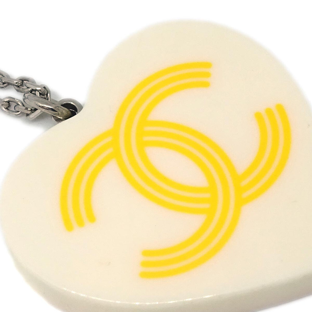 Chanel Cc Heart Pendant Necklace Metal And Enamel Silver Silver_Plated Necklace Jewelry