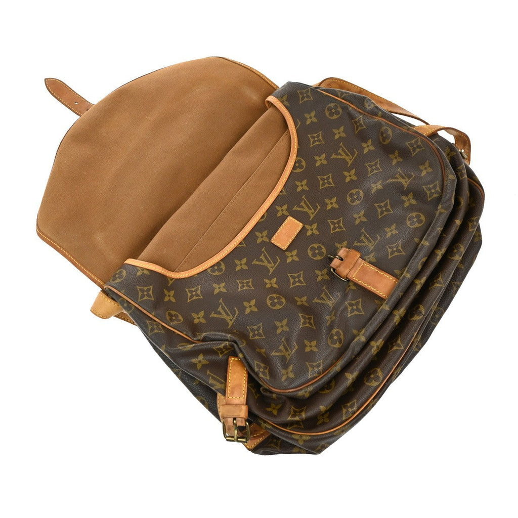Louis Vuitton Saumur Handbag Monogram Canvas Brown Leather Shoulder Bag