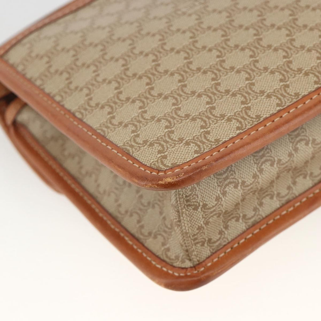 Celine Vintage Macadam Circle Logo Shoulder Bag Canvas And Leather Beige Canvas Shoulder Bag Bag