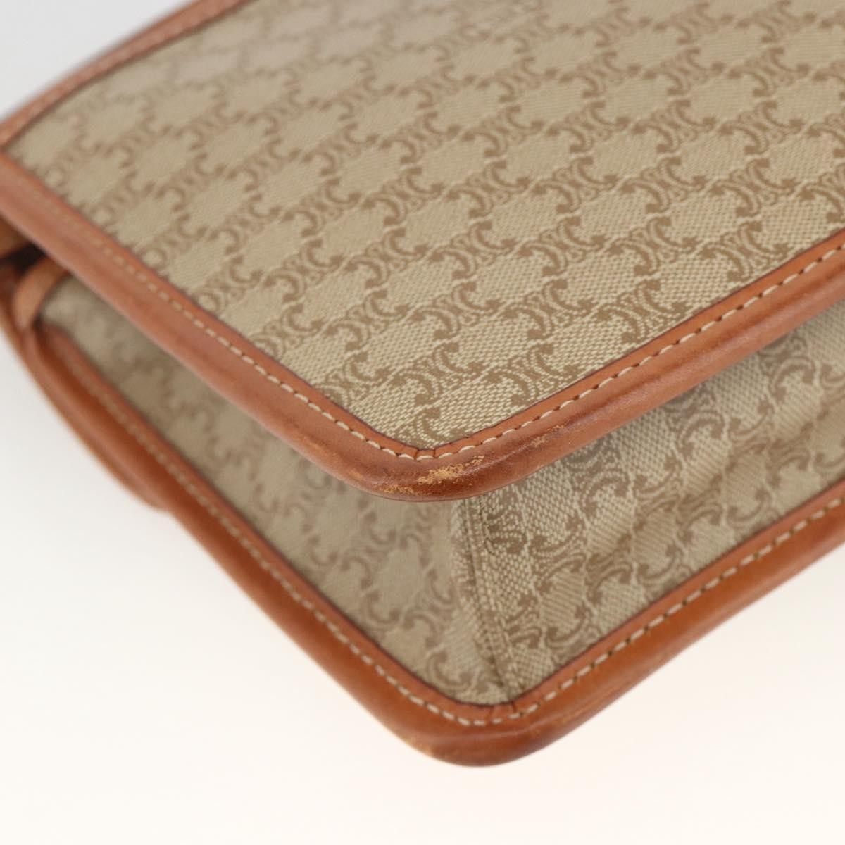 Celine Vintage Macadam Circle Logo Shoulder Bag Canvas And Leather Beige Canvas Shoulder Bag Bag