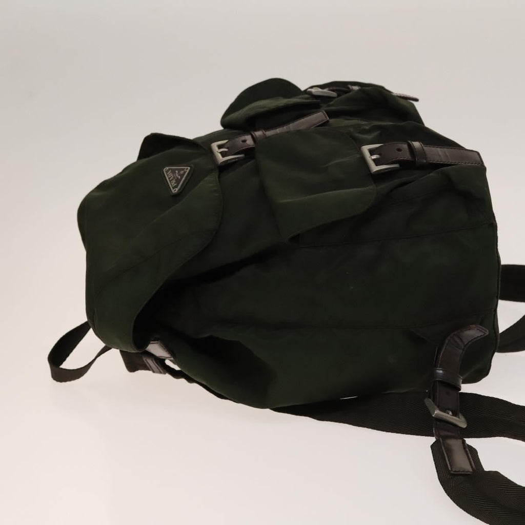 Prada Vela Double Front Pocket Backpack Tessuto With Saffiano Leather Khaki Nylon Backpack Bag