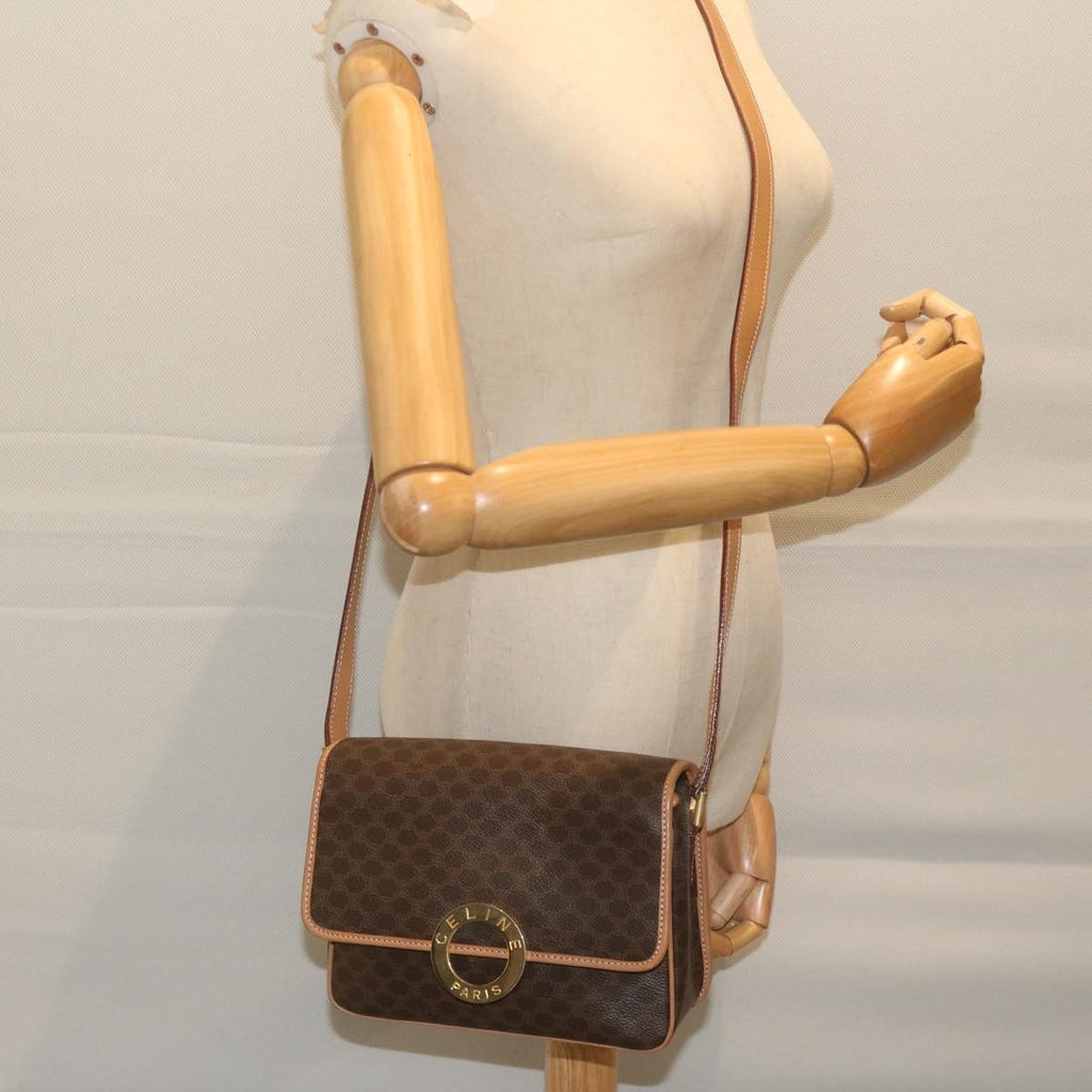 Celine Vintage Macadam Circle Logo Shoulder Bag Canvas And Leather Brown Canvas Shoulder Bag Bag