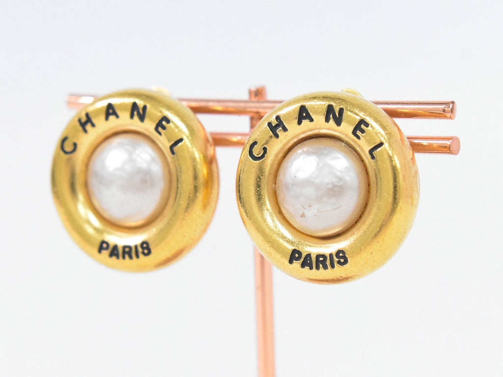 Chanel Cc Hoop Clip-On Earrings Crystal Embellished Metal Gold Gold_Plated Earrings Jewelry