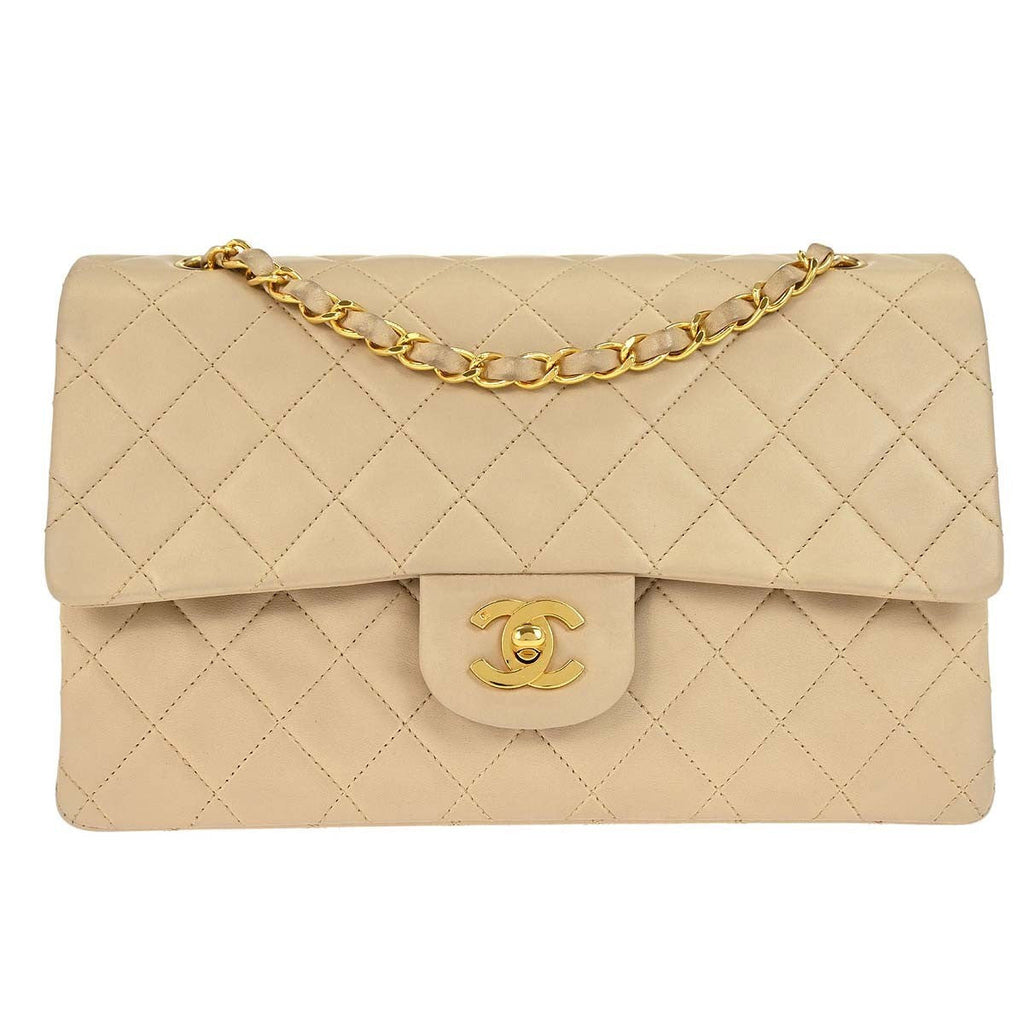 Chanel Vintage Classic Double Flap Bag Quilted Lambskin Beige Leather Shoulder Bag Bag