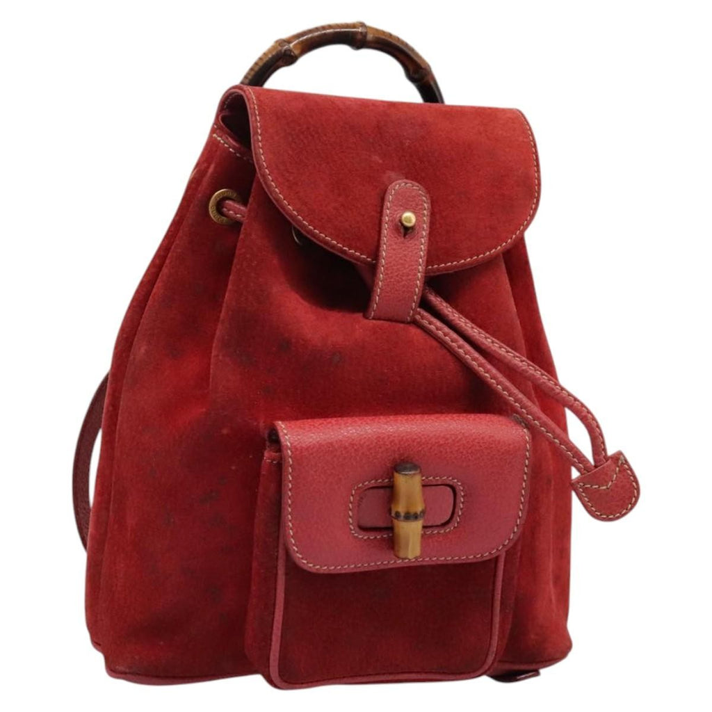 Gucci Gucci Bamboo Backpack Daim Red Suede Backpack Bag (Pre-Owned)