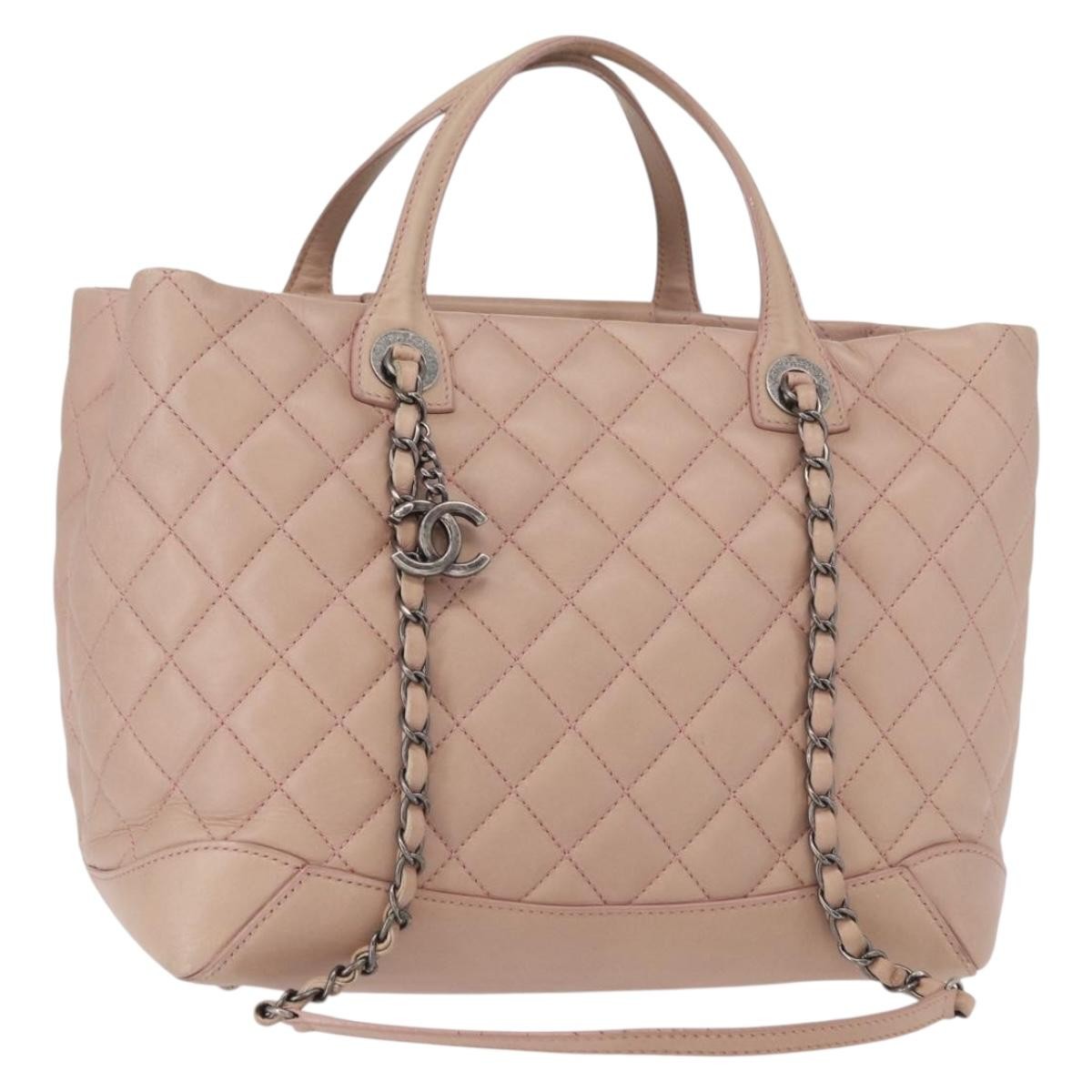 Chanel Easy Shopping Tote Quilted Calfskin Pink Leather Tote Bag Bag