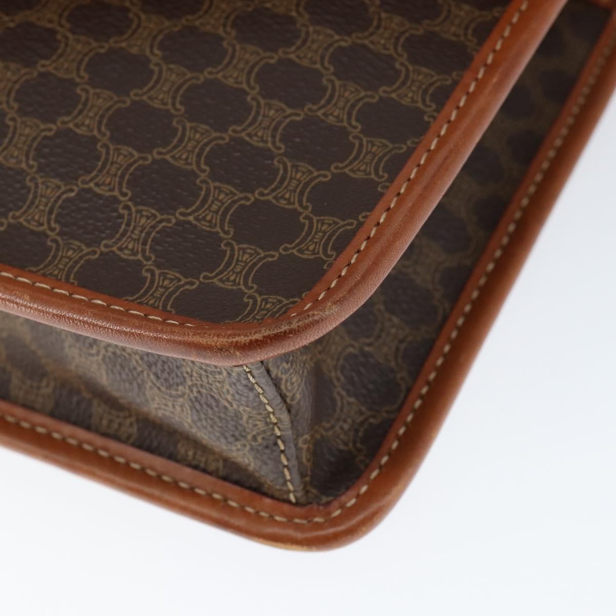 Celine Vintage Macadam Circle Logo Shoulder Bag Canvas And Leather Brown Canvas Shoulder Bag Bag