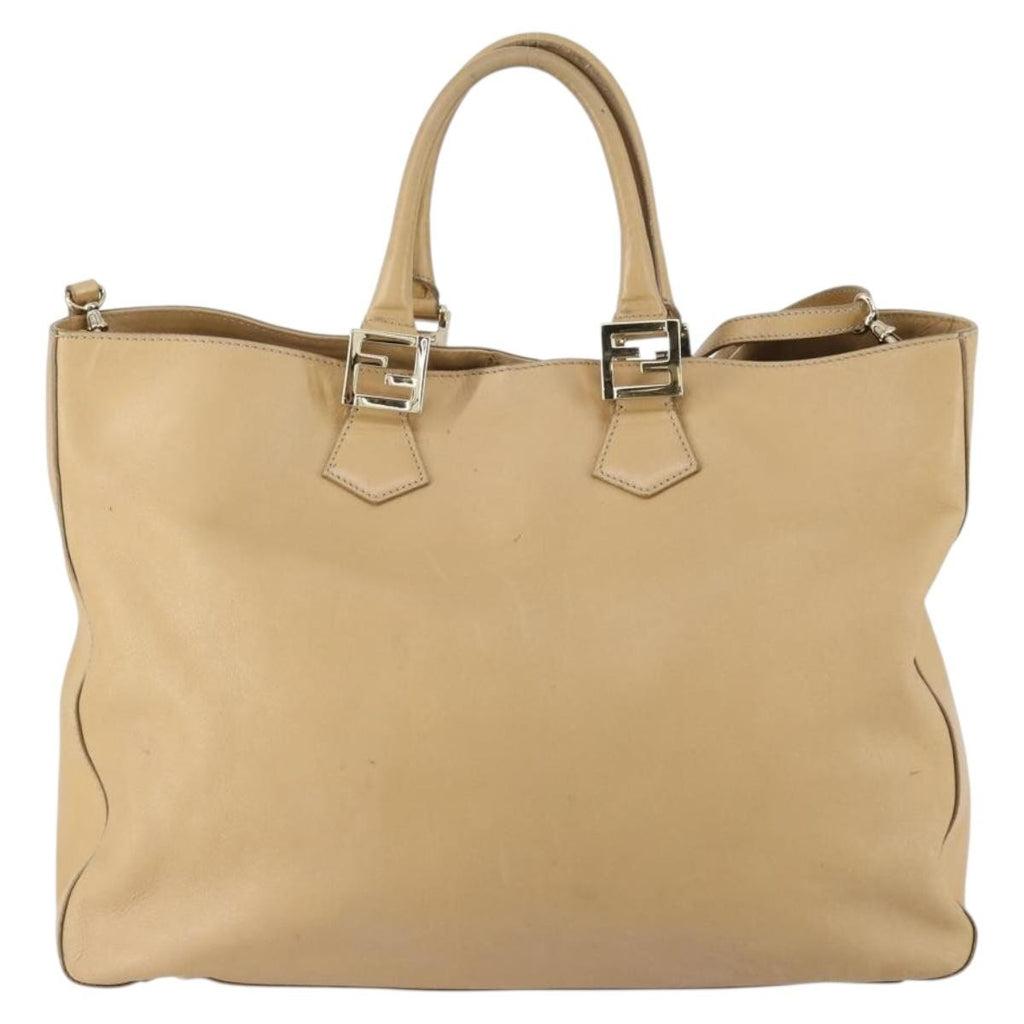 Fendi Twins Tote Leather Beige Leather Tote Bag Bag