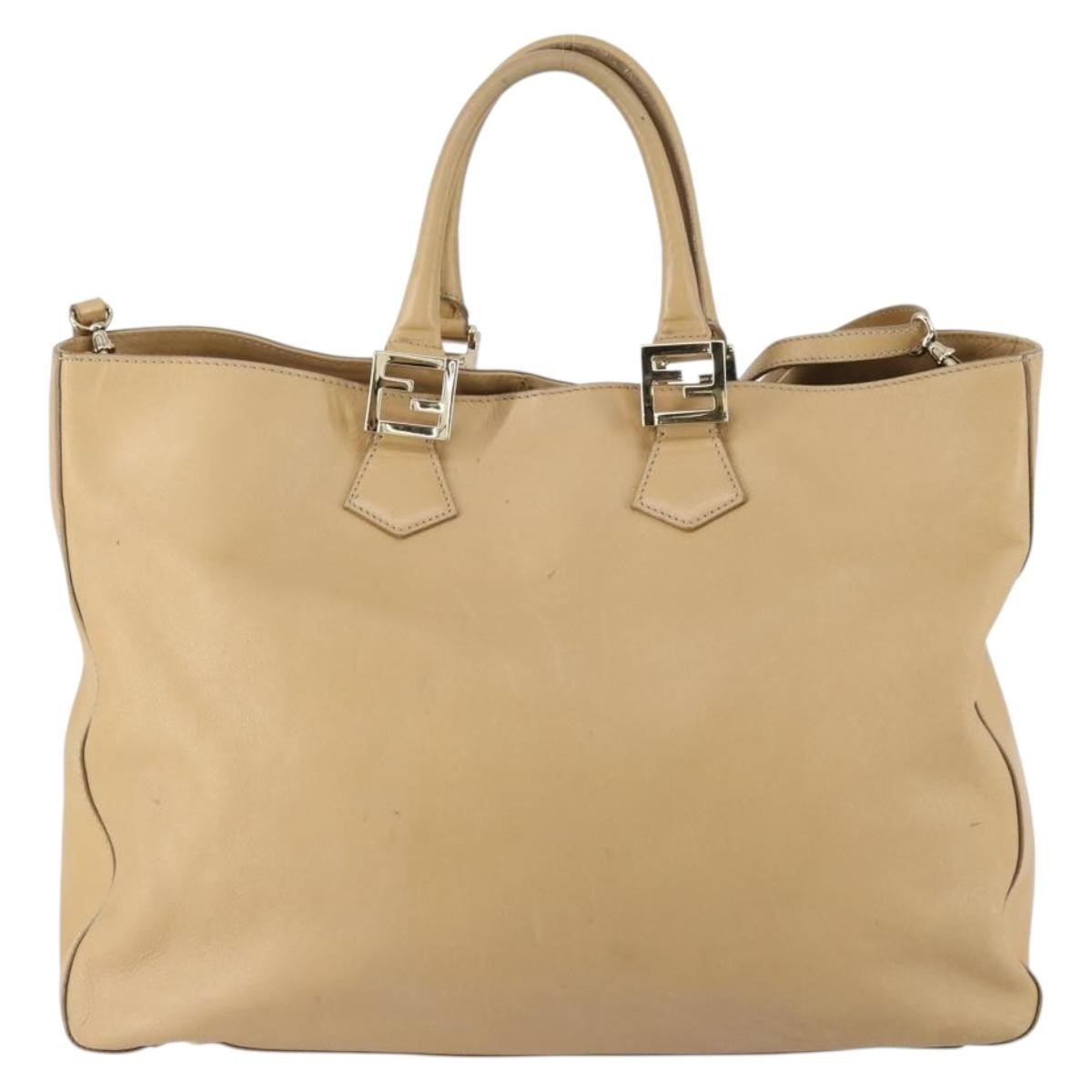Fendi Twins Tote Leather Beige Leather Tote Bag Bag