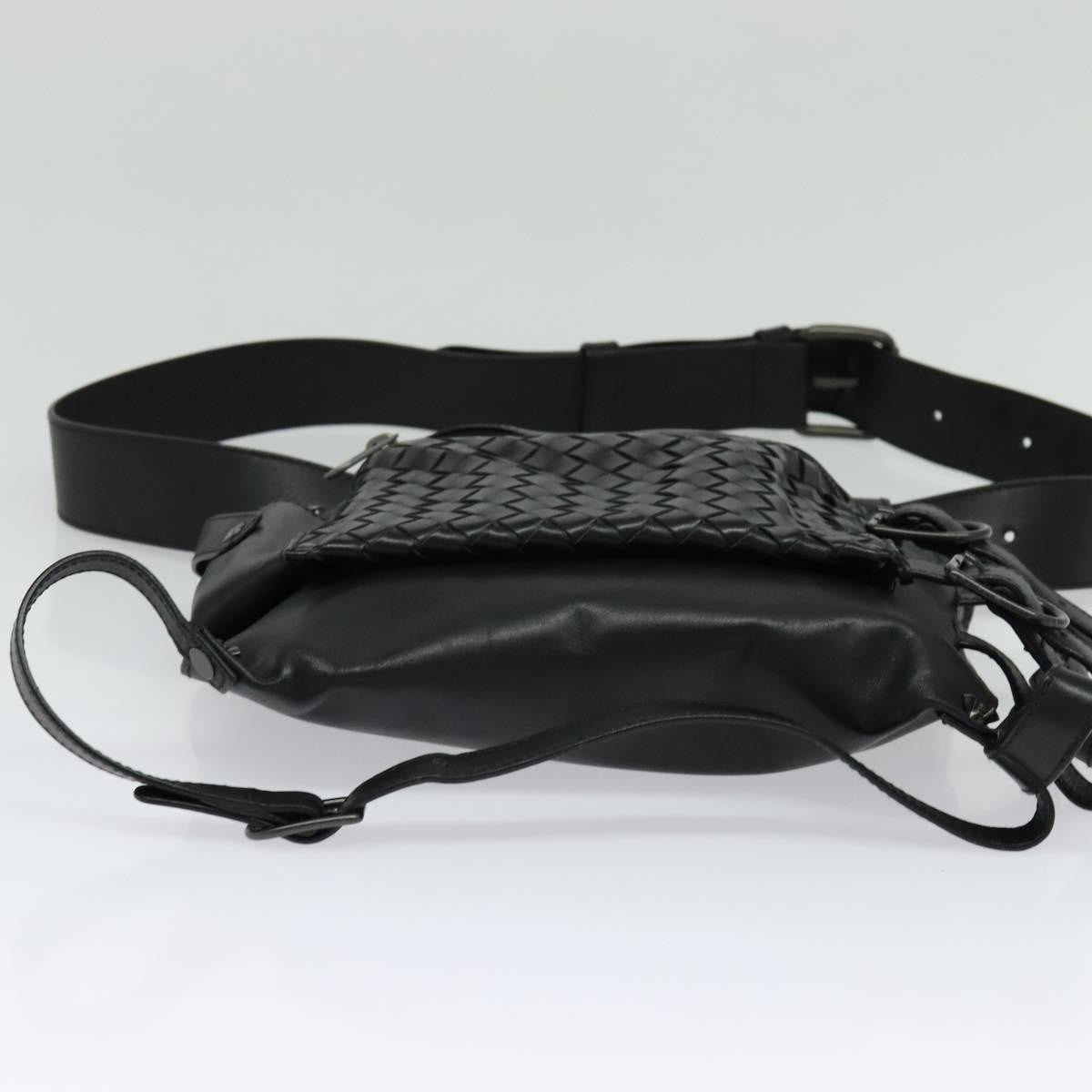 Bottega Veneta Utility Waist Bag Leather With Intrecciato Black Leather Shoulder Bag Bag