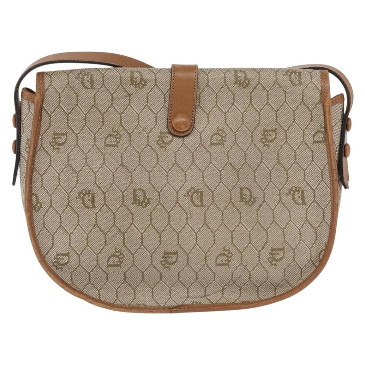 Christian Dior Vintage Honeycomb Shoulder Bag Canvas And Leather Beige Canvas Shoulder Bag Bag (Pre-Owned)