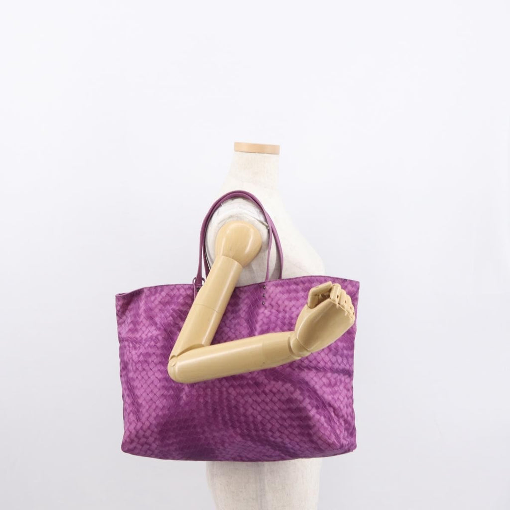 Bottega Veneta Intrecciolusion Tote Printed Nylon Purple Nylon Tote Bag Bag