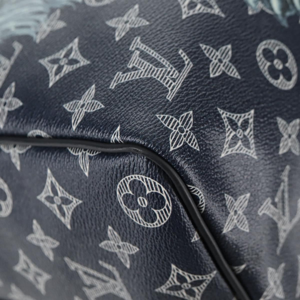 Louis Vuitton Keepall Bandouliere Bag Limited Edition Chapman Savane Monogram Canvas Navy Canvas Travel Bag