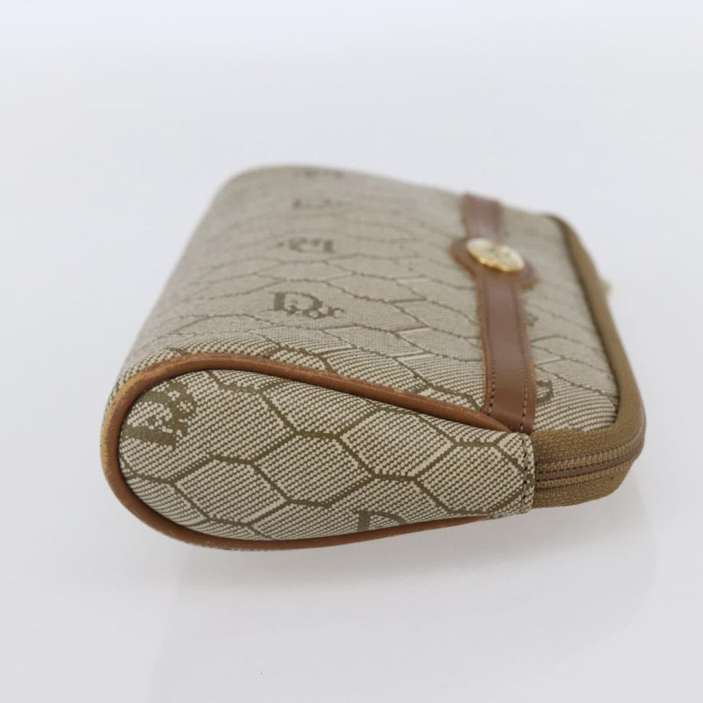 Christian Dior Vintage Honeycomb Zip Pouch Canvas And Leather Beige Canvas Clutche & Pouche Bag (Pre-Owned)