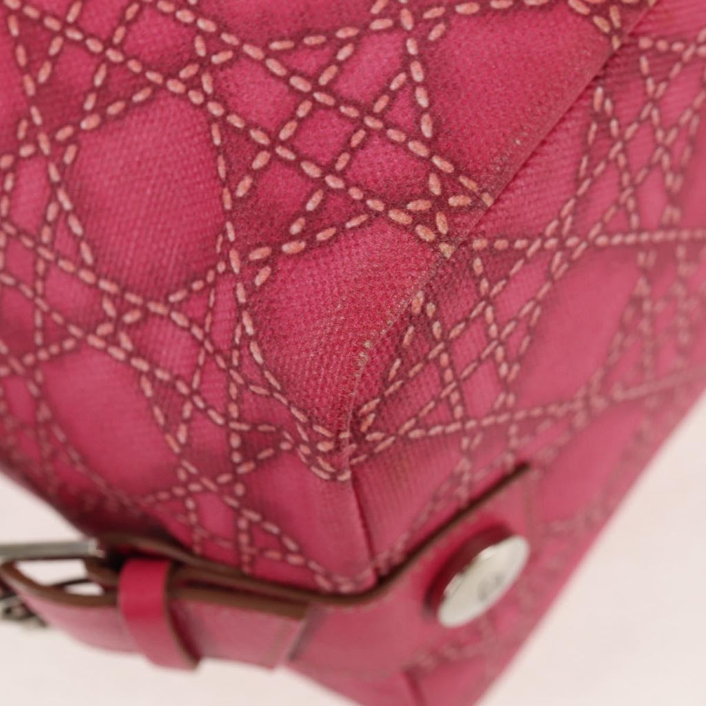 Christian Dior Cannage Handbag Canvas Pink Canvas Handbag (Pre-Owned)