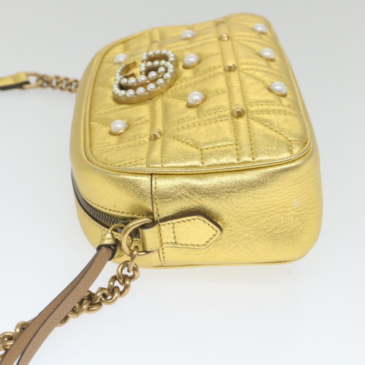 Gucci Gg Marmont Shoulder Bag Leather Gold Leather Shoulder Bag Bag (Pre-Owned)