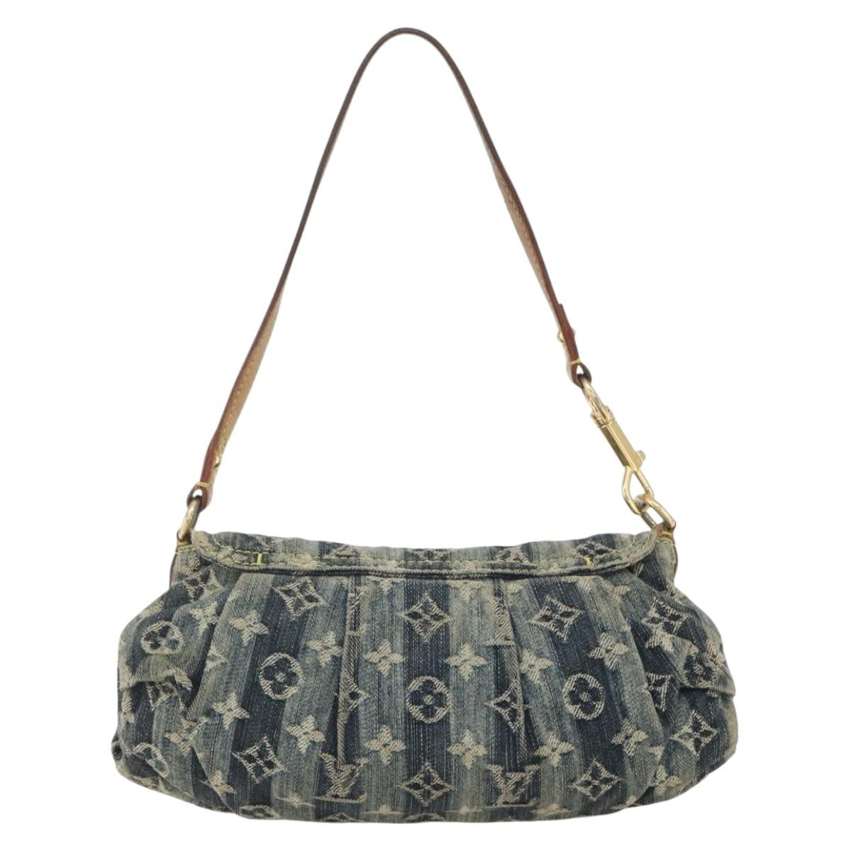 Louis Vuitton Pleaty Raye Handbag Striped Monogram Denim Blue Denim_Jeans Shoulder Bag