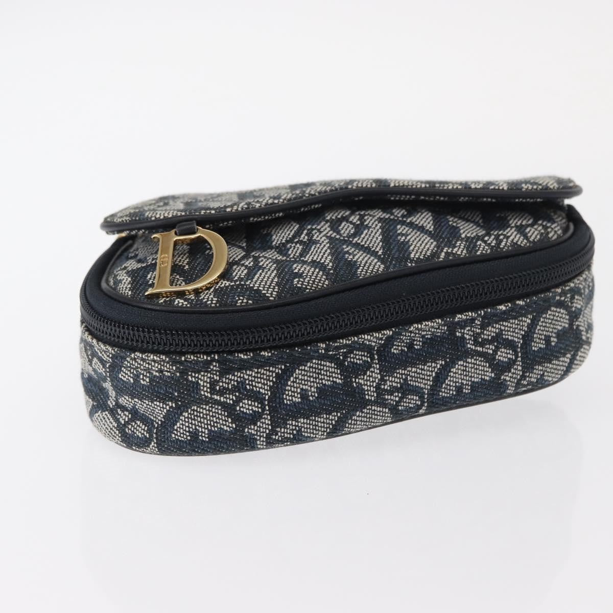 Christian Dior Saddle Zip Pouch Diorissimo Canvas Blue Canvas Clutche & Pouche Bag (Pre-Owned)
