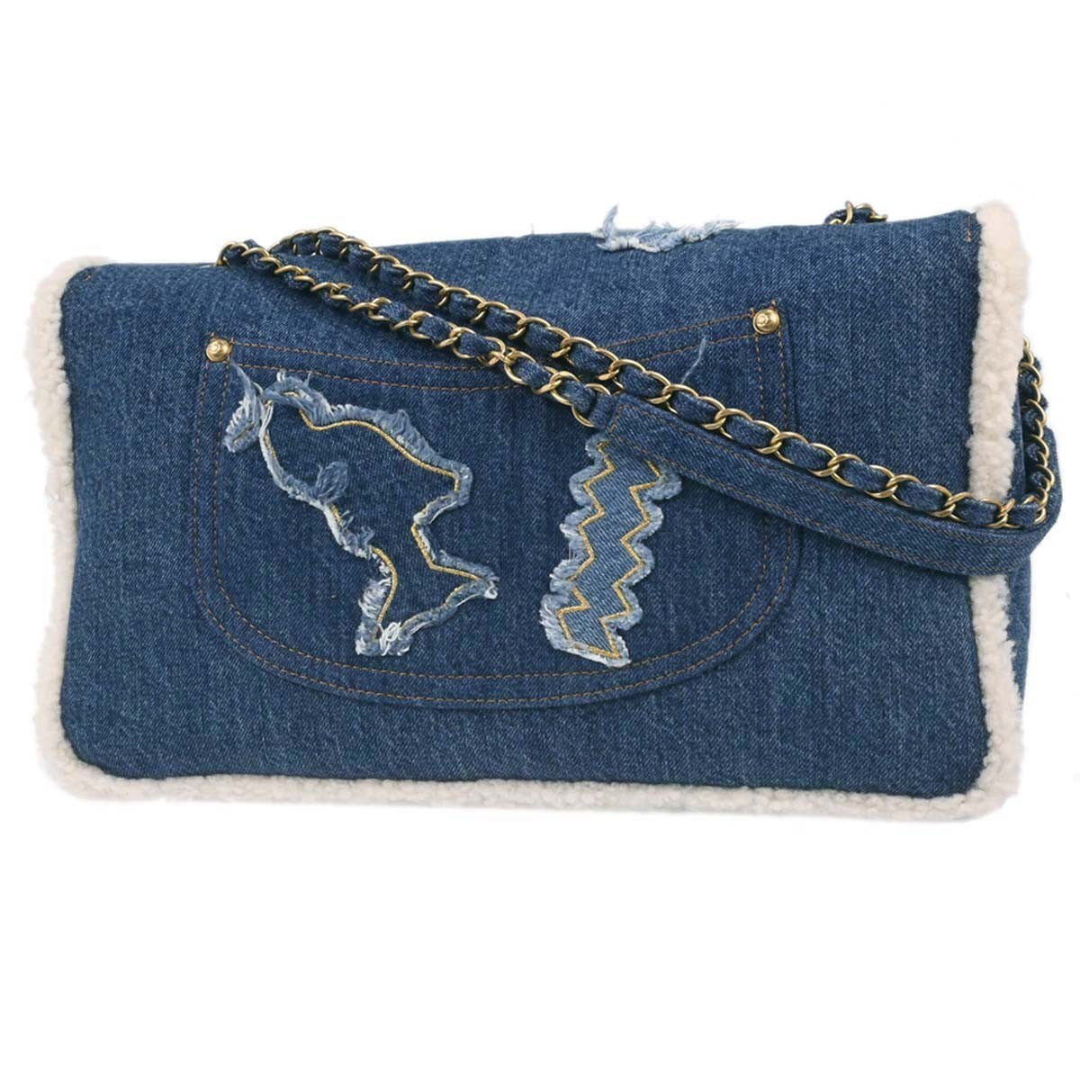 Chanel Egyptian Hieroglyph Flap Bag Denim And Shearling Blue Denim_Jeans Shoulder Bag Bag