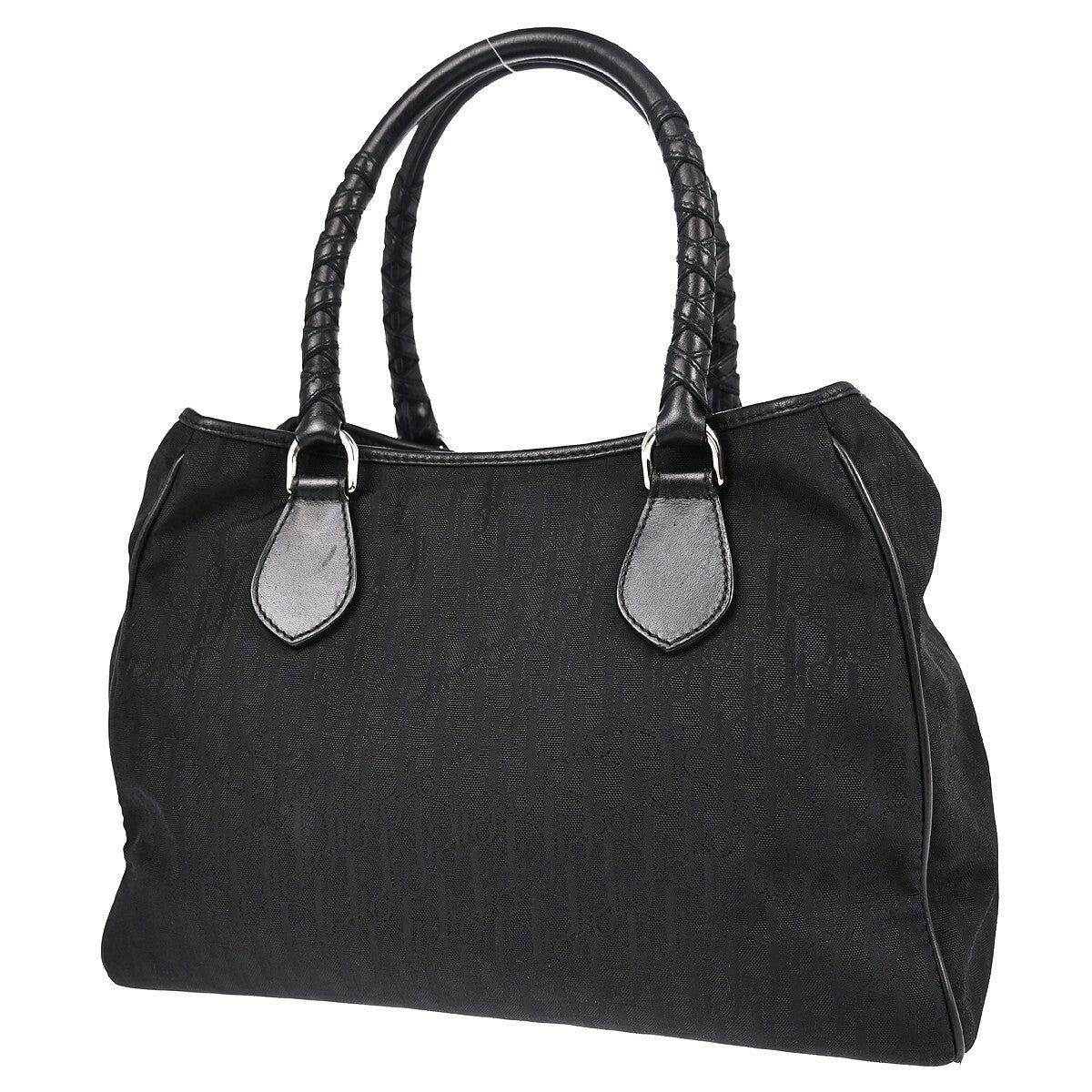 Christian Dior Lovely Tote Diorissimo Canvas Black Canvas Tote Bag Bag (Pre-Owned)
