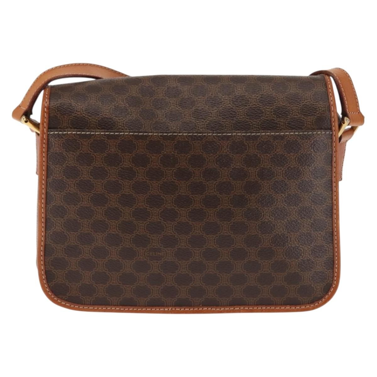 Celine Vintage Macadam Circle Logo Shoulder Bag Canvas And Leather Brown Canvas Bag