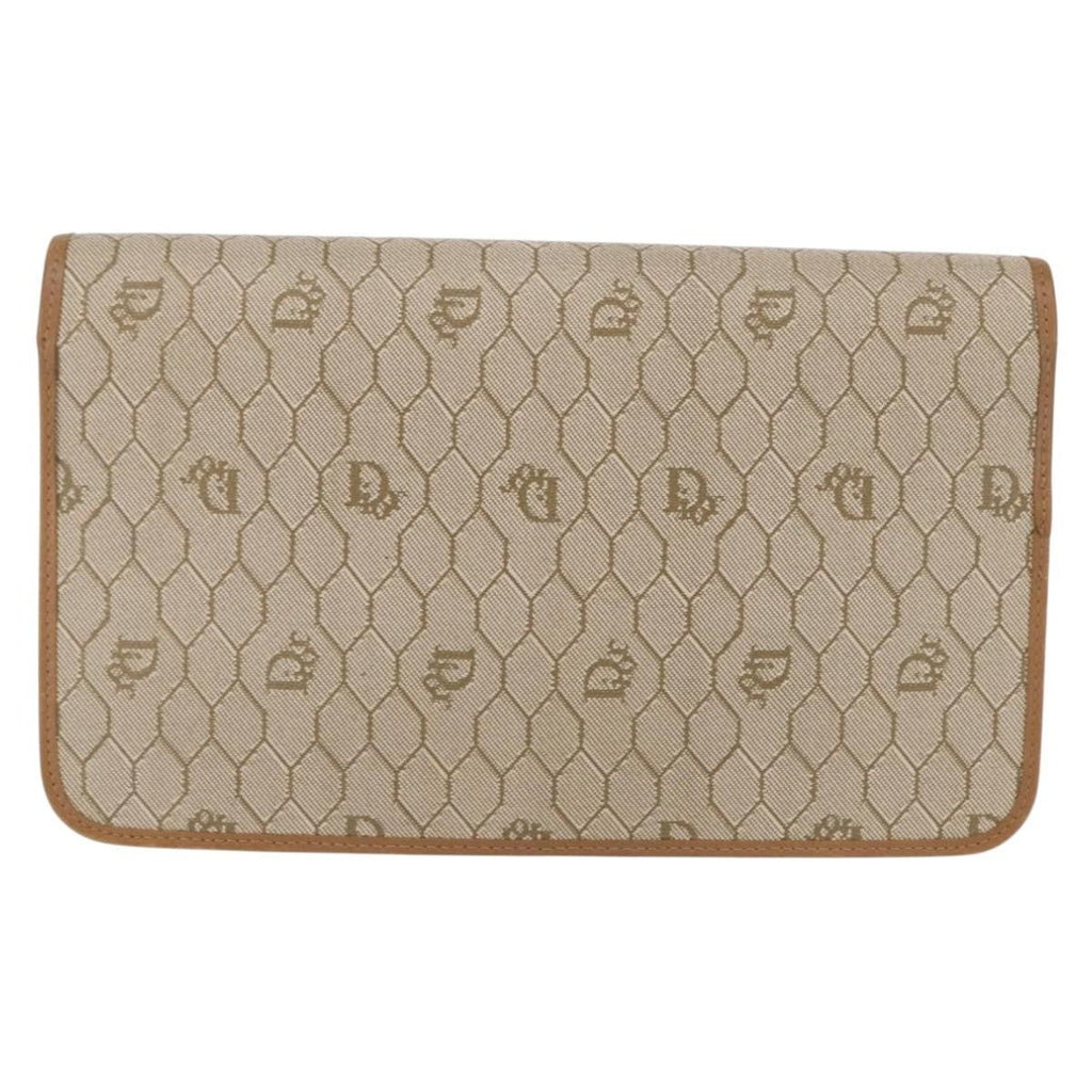 Christian Dior Vintage Honeycomb Chain Canvas Beige Canvas Shoulder Bag Bag (Pre-Owned)