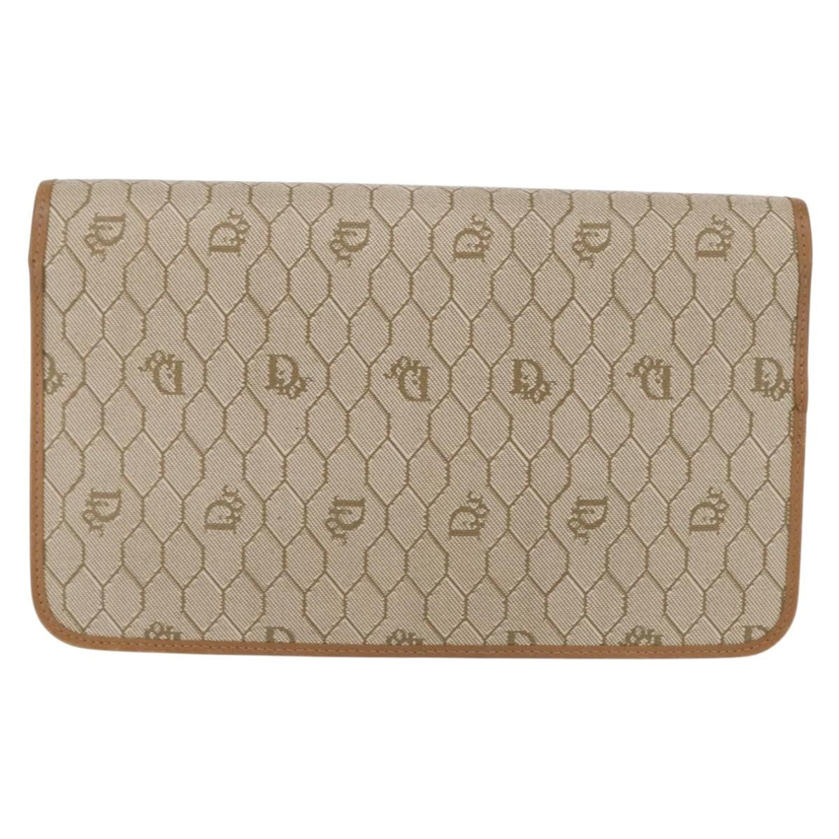 Christian Dior Vintage Honeycomb Chain Canvas Beige Canvas Shoulder Bag Bag (Pre-Owned)