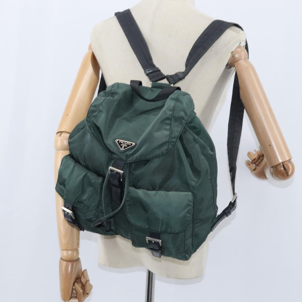 Prada Vela Double Front Pocket Backpack Tessuto With Saffiano Leather Khaki Nylon Backpack Bag