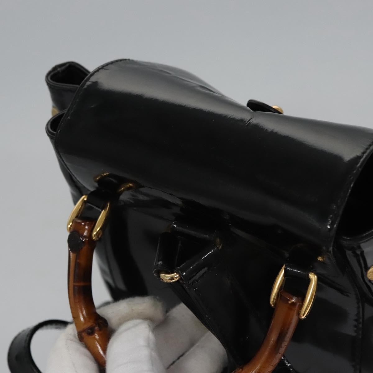 Gucci Vintage Bamboo Backpack Patent Black Patent_Leather Backpack Bag (Pre-Owned)