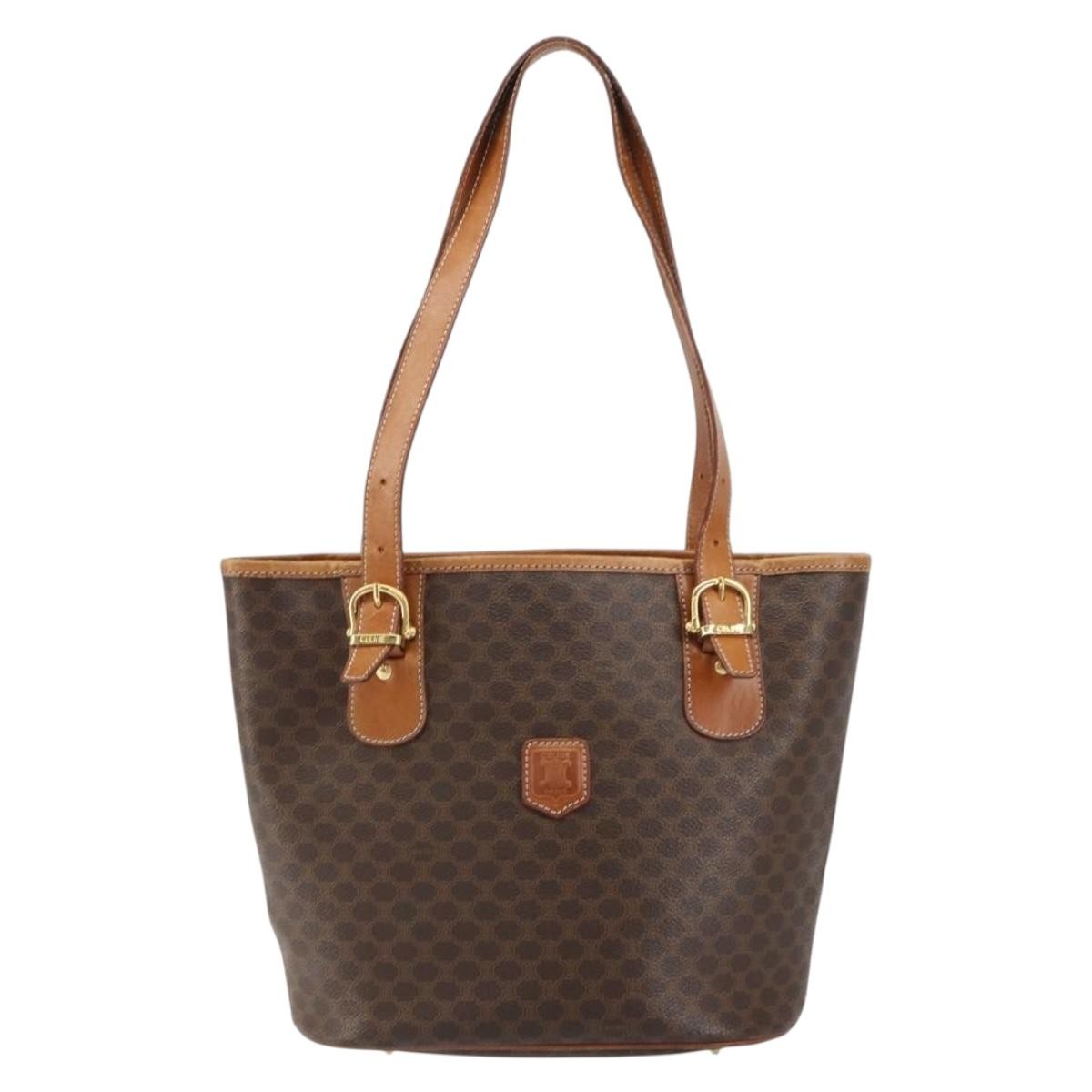 Celine Vintage Macadam Tote Bag Canvas Brown Pvc Tote Bag Bag