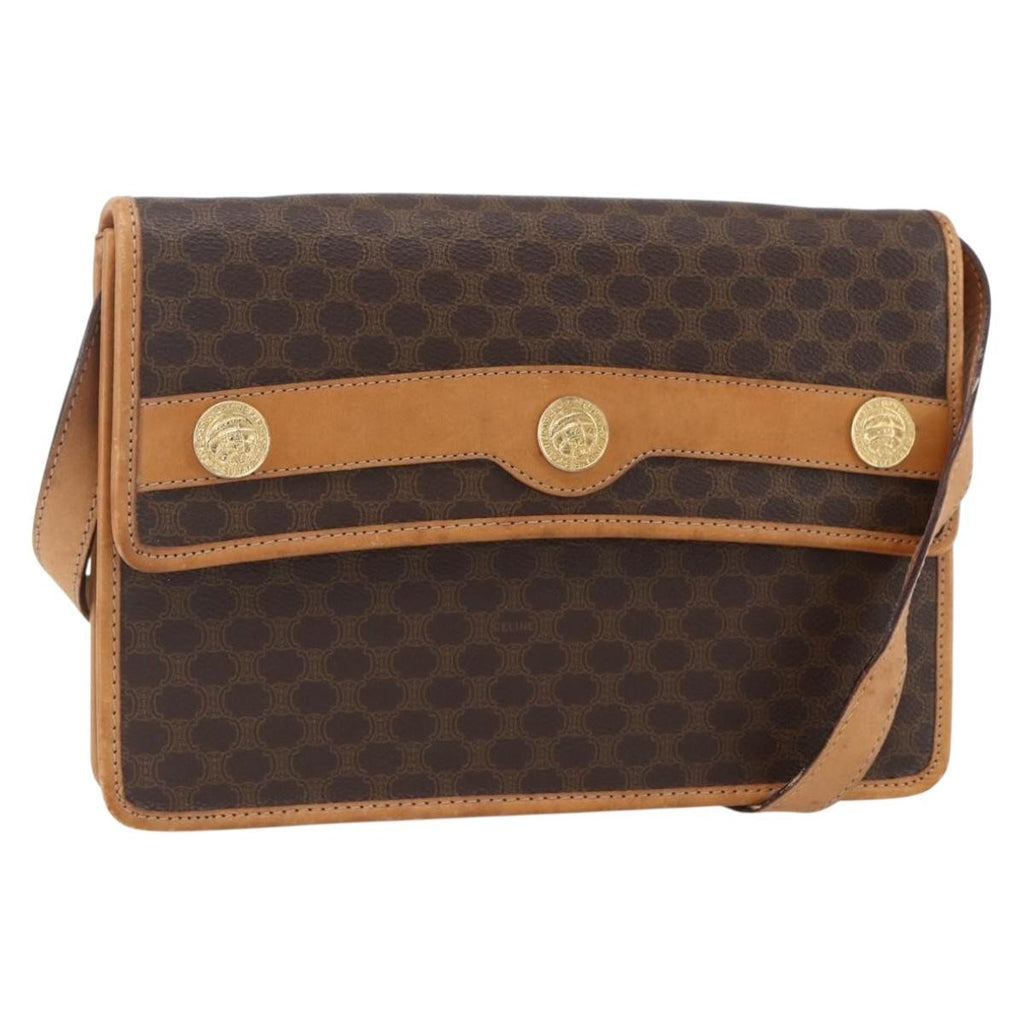 Celine Vintage Macadam Shoulder Bag Canvas And Leather Brown Canvas Shoulder Bag Bag