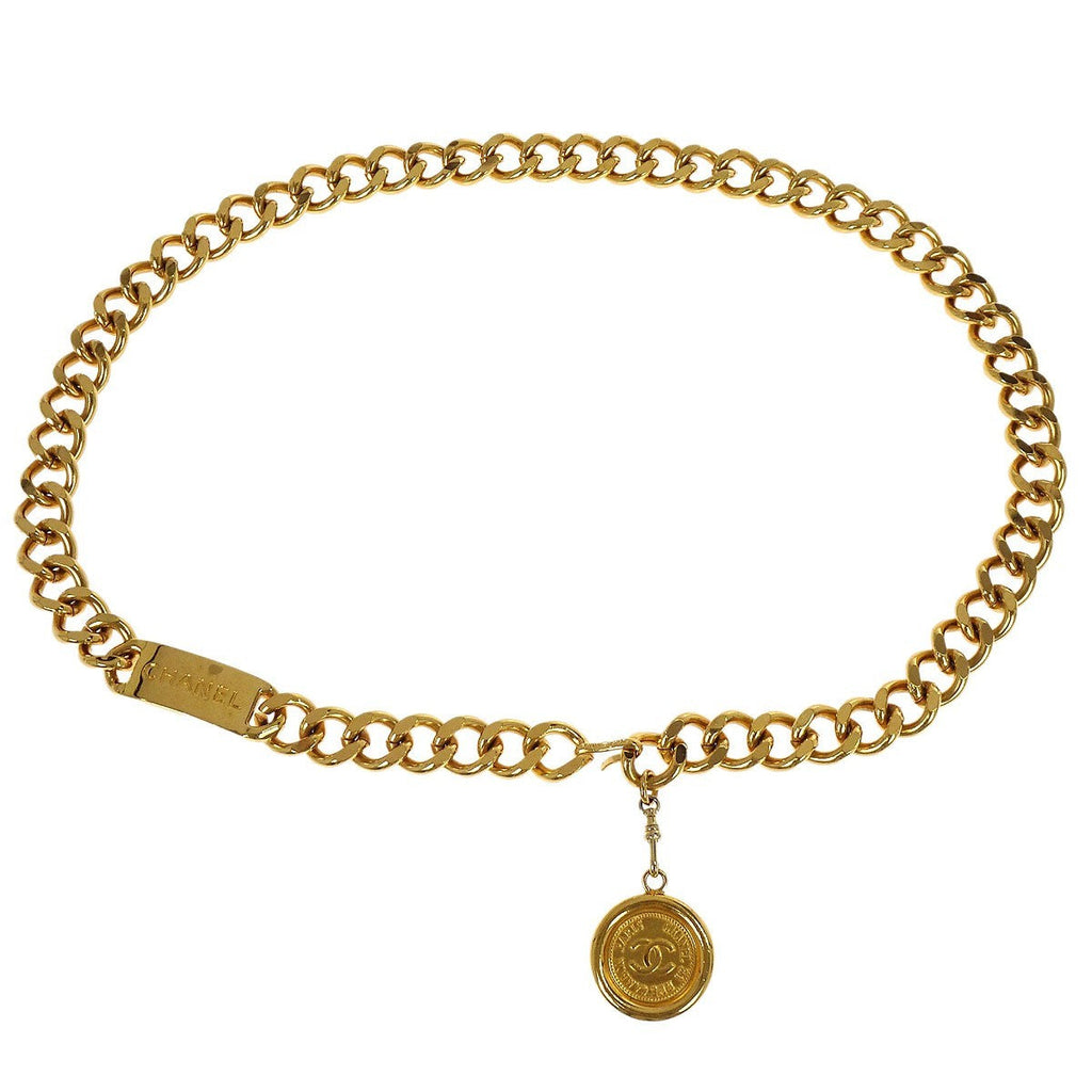 Chanel Vintage Medallion Chain Belt Metal Gold Gold_Plated Belts Accessory