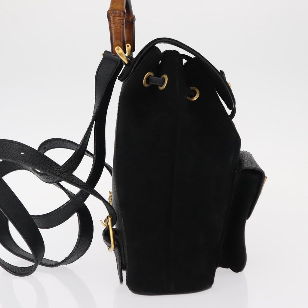 Gucci Vintage Bamboo Backpack Suede Black Suede Backpack Bag (Pre-Owned)