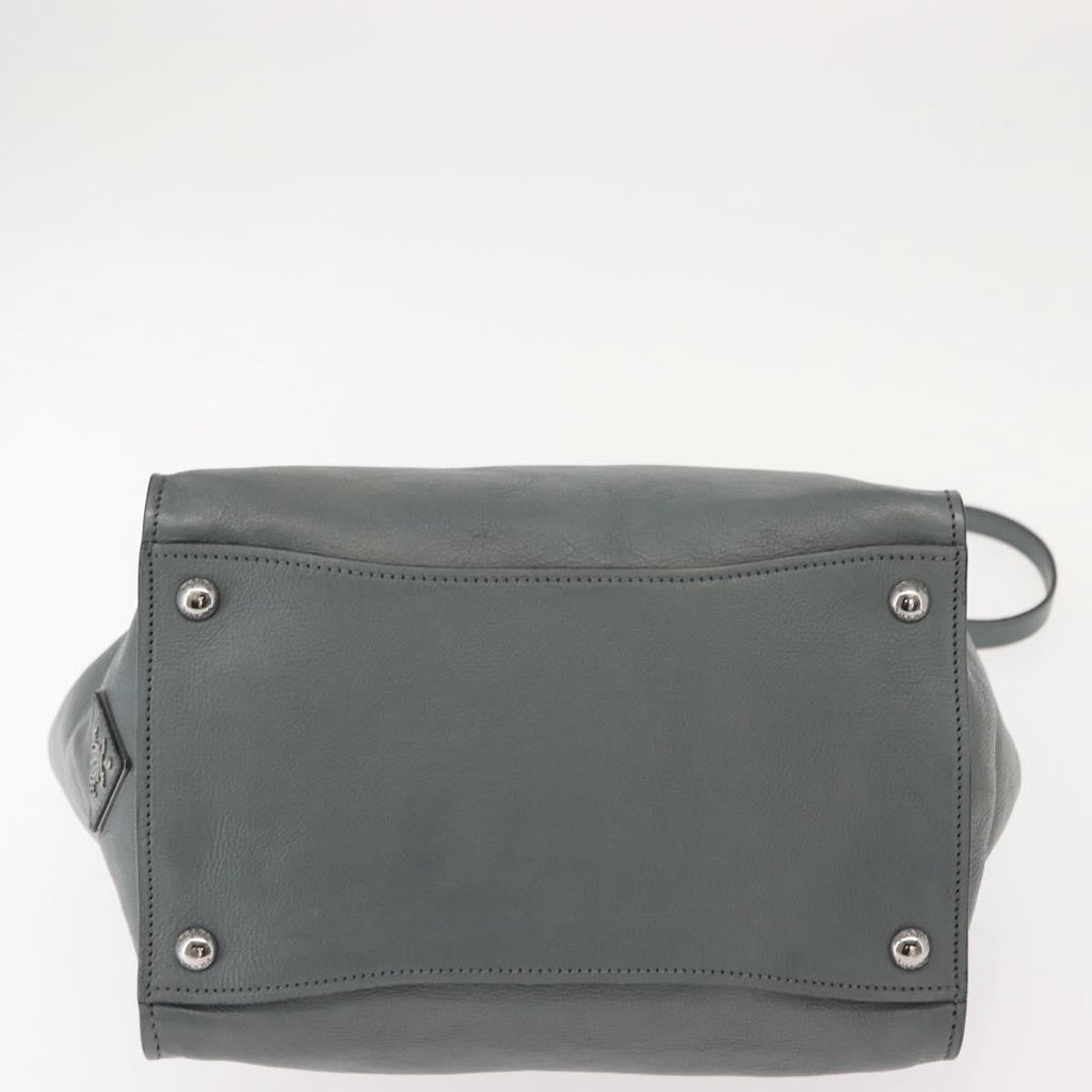 Prada Twin Pocket Lock Flap Tote Glace Calf Gray Leather Tote Bag Bag