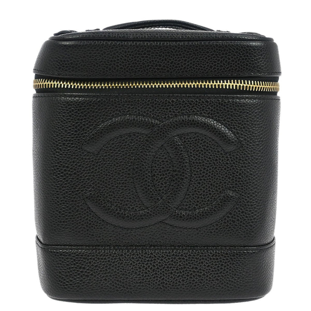Chanel Vintage Timeless Cosmetic Case Caviar Black Leather Handbag