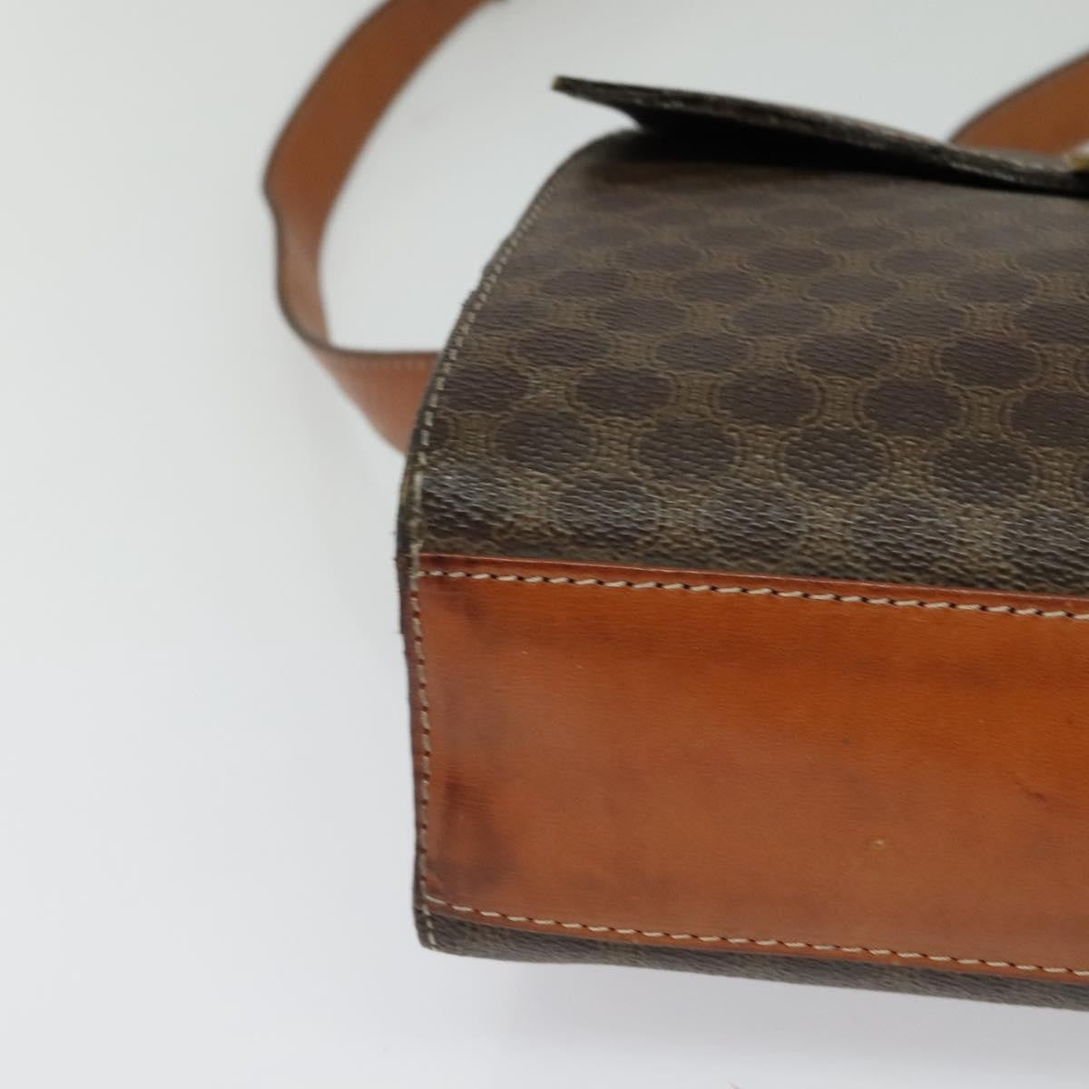 Celine Vintage Macadam Circle Logo Shoulder Bag Canvas And Leather Brown Canvas Shoulder Bag Bag
