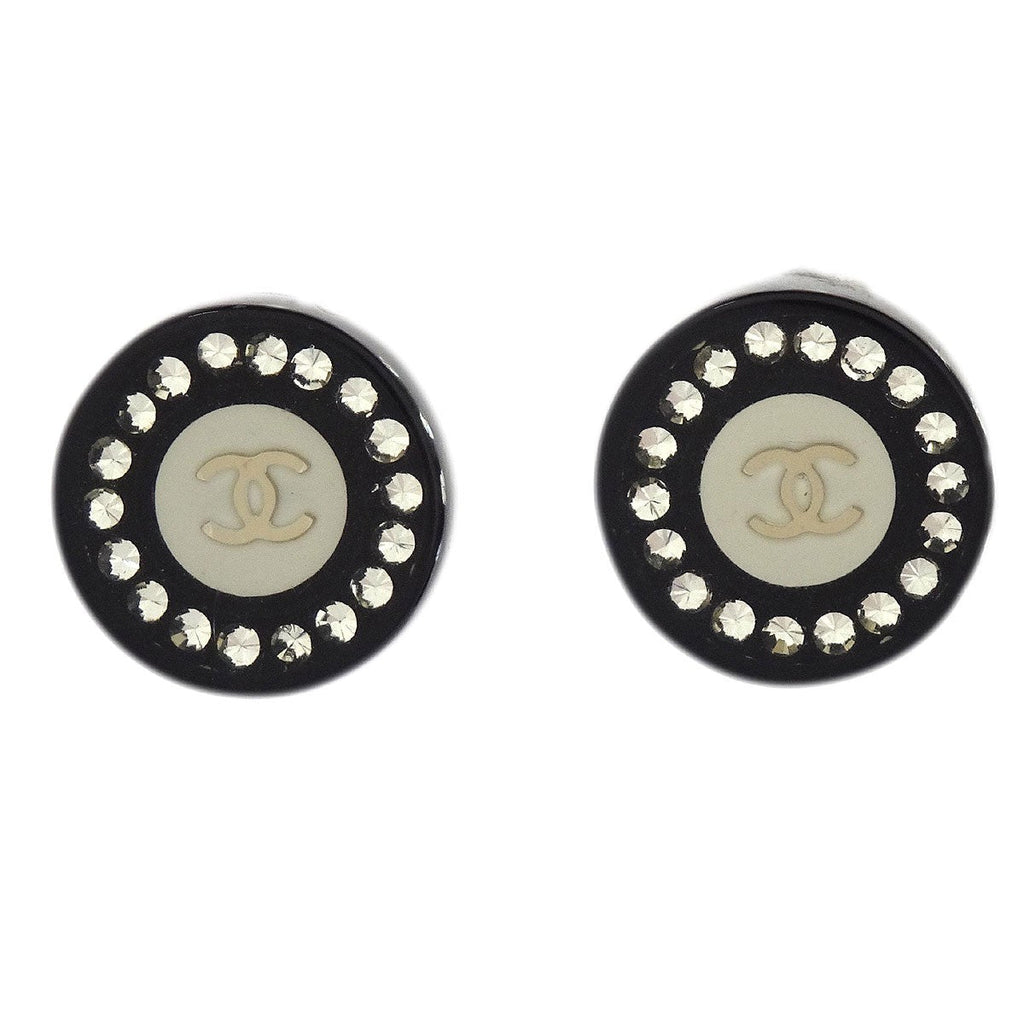 Chanel Vintage Cc Round Button Clip-On Earrings Metal Black Plastic Earrings Jewelry