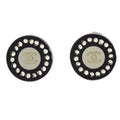 Chanel Vintage Cc Round Button Clip-On Earrings Metal Black Plastic Earrings Jewelry