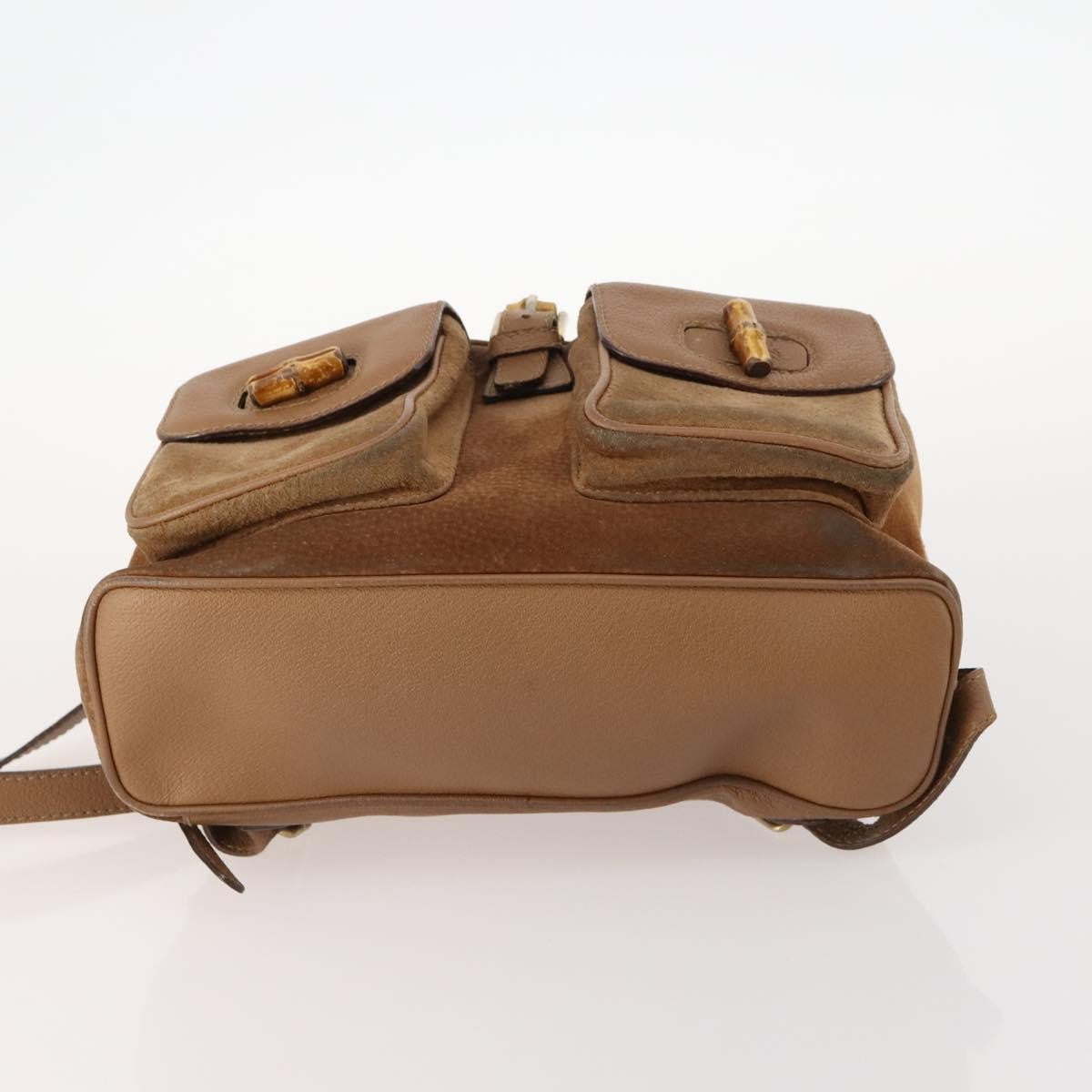 Gucci Vintage Bamboo Backpack Suede And Leather Brown Suede Backpack Bag (Pre-Owned)