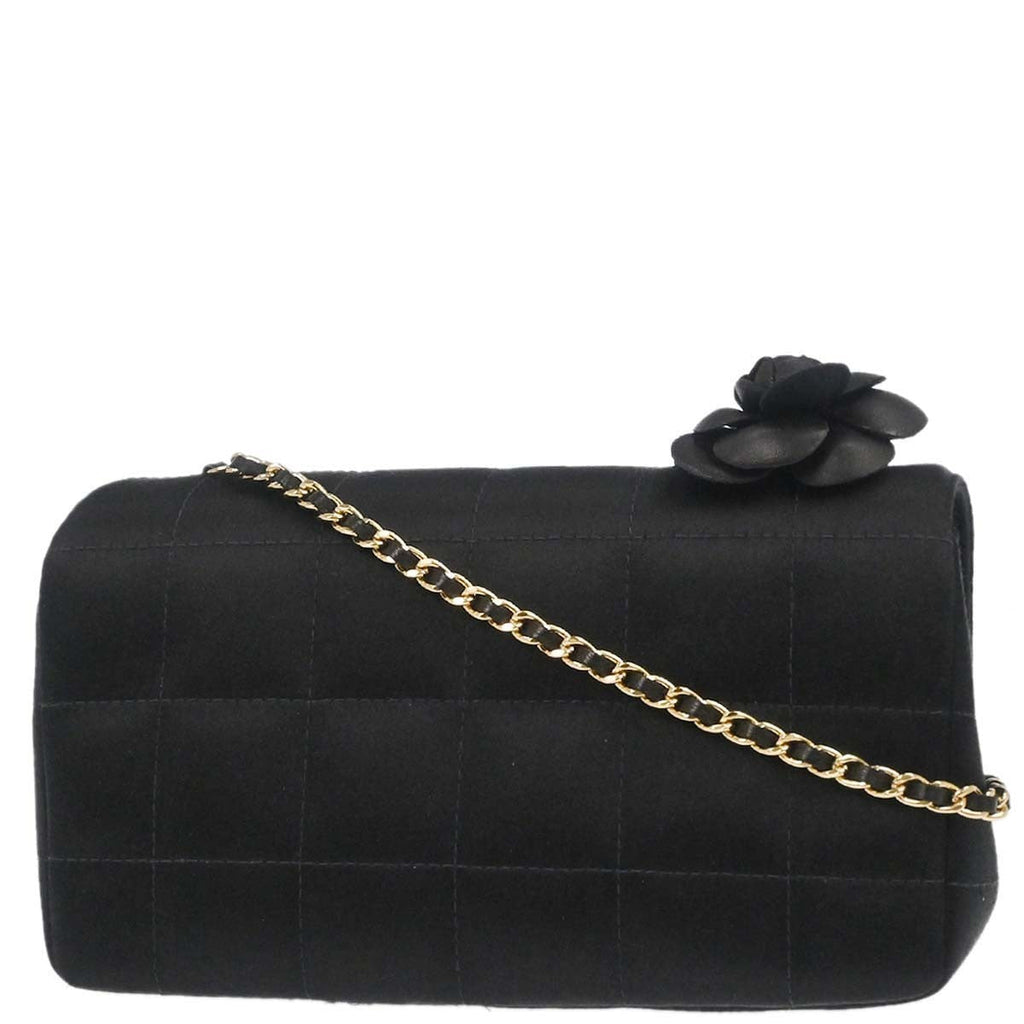 Chanel Chocolate Bar Flap Bag Quilted Satin Black Satin Shoulder Bag Bag