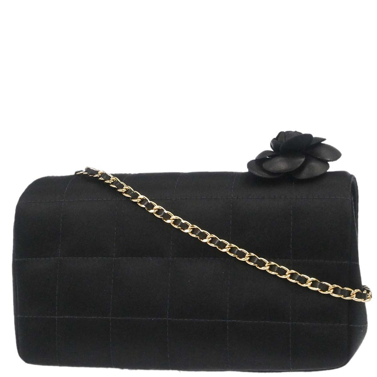 Chanel Chocolate Bar Flap Bag Quilted Satin Black Satin Shoulder Bag Bag