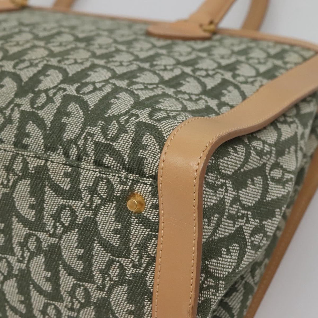 Christian Dior Vintage Trotter Double Pocket Tote Diorissimo Canvas Khaki Canvas Bag (Pre-Owned)