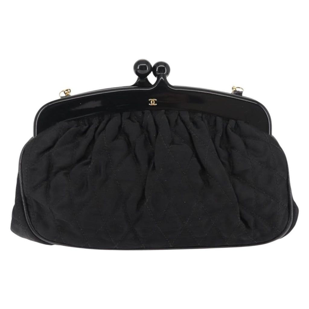 Chanel Chain Clutch Canvas And Leather Black Satin Shoulder Bag Bag