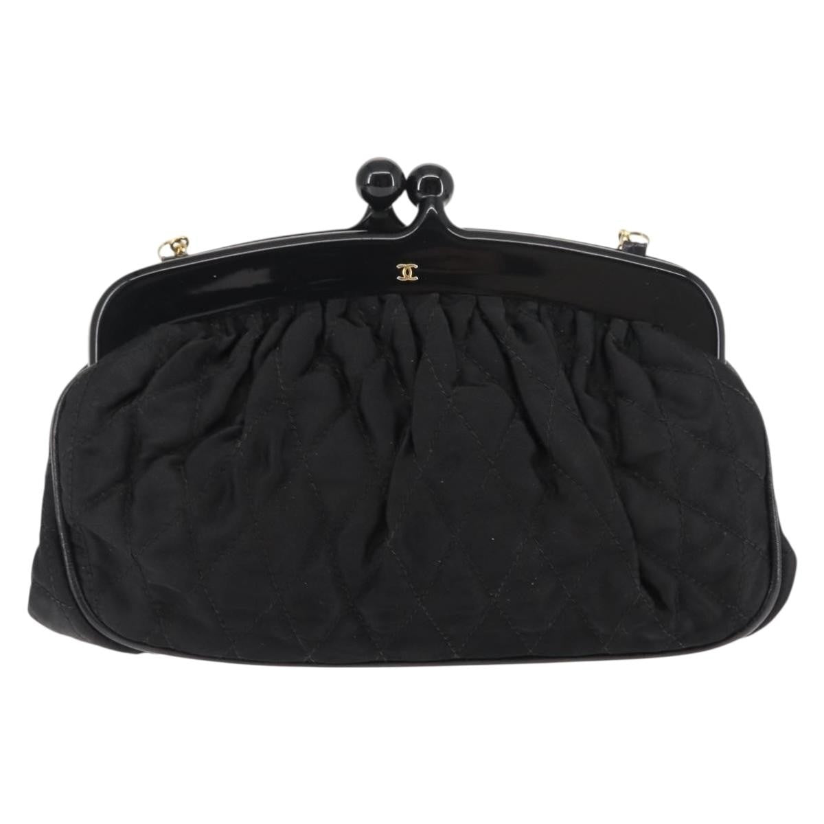Chanel Chain Clutch Canvas And Leather Black Satin Shoulder Bag Bag