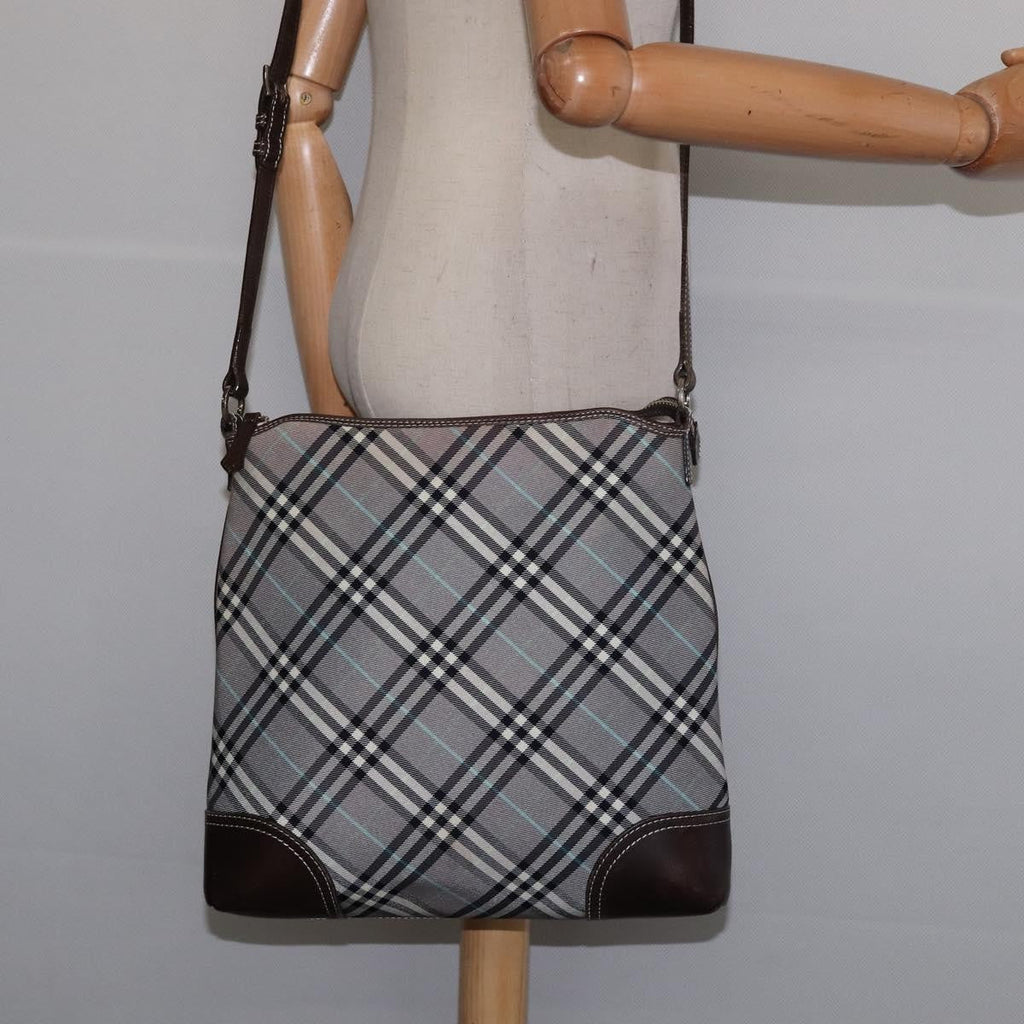 Burberry Nova Check Blue Label Canvas Gray Nylon Shoulder Bag