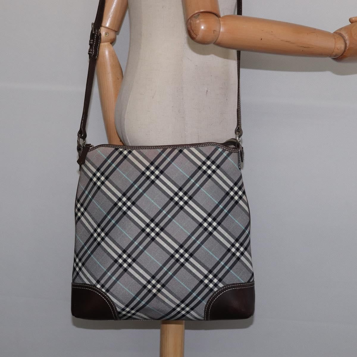 Burberry Nova Check Blue Label Canvas Gray Nylon Shoulder Bag