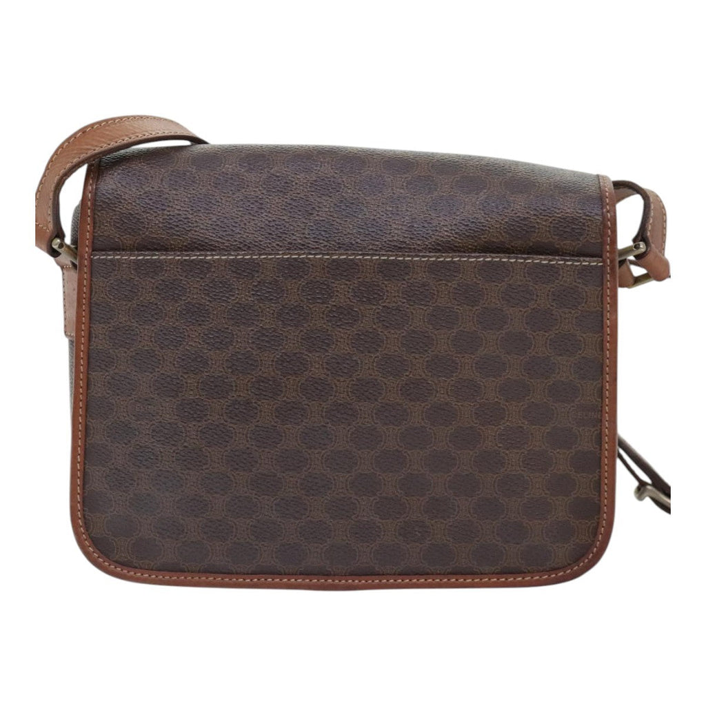 Celine Vintage Macadam Circle Logo Shoulder Bag Canvas And Leather Brown Canvas Shoulder Bag Bag