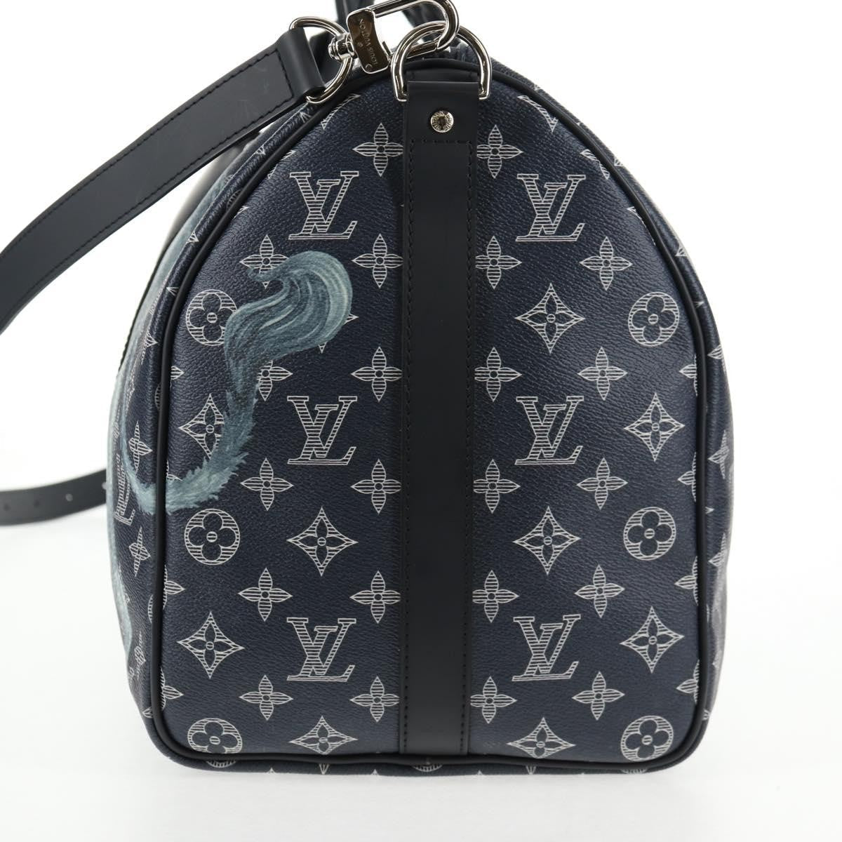 Louis Vuitton Keepall Bandouliere Bag Limited Edition Chapman Savane Monogram Canvas Navy Canvas Travel Bag